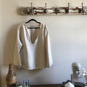 Linen Pullover Tunic Eyelet Detail